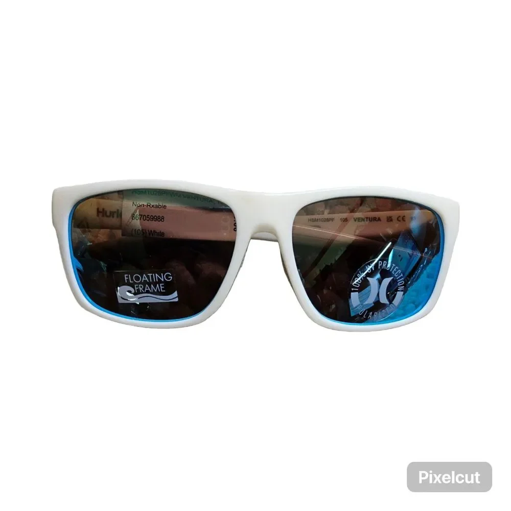 Hurley Sunglasses Floating White Frame Blue Lenses Polarized Unisex